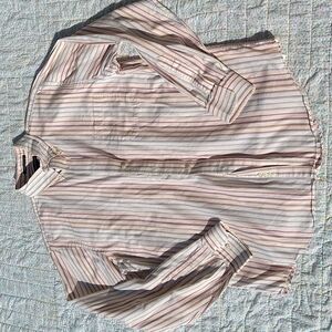 Lands End Super Fine 2-Ply Yarn button up Neck 16 striped Long Sleeve